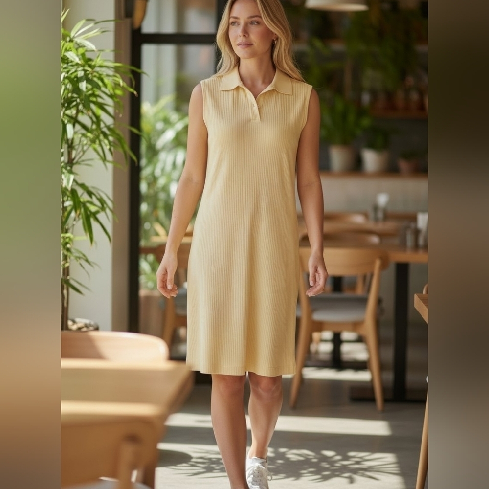 Cutter & Buck Sleeveless Ribbed Polo Dress – Butter Yellow – Size M. NWT
